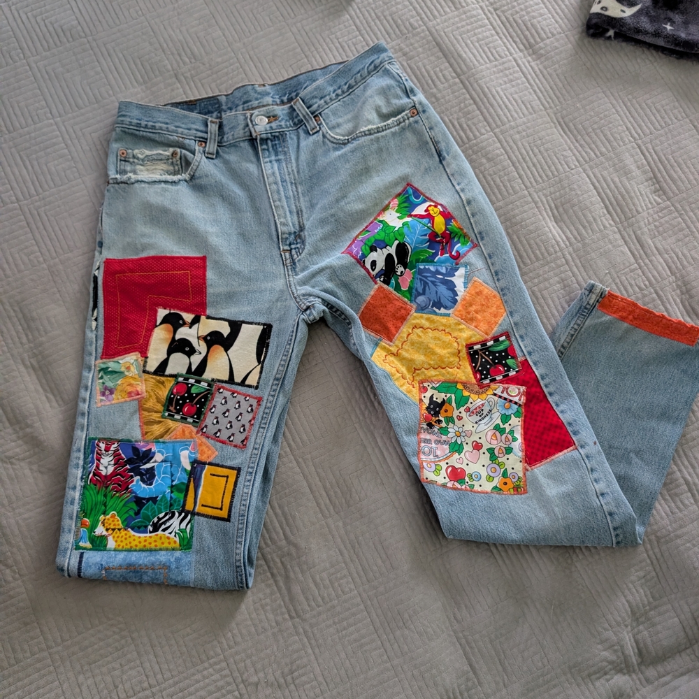 Levi's 505 Men's Denim Patched Jeans Belonged To Well Known Detroit Bass Player